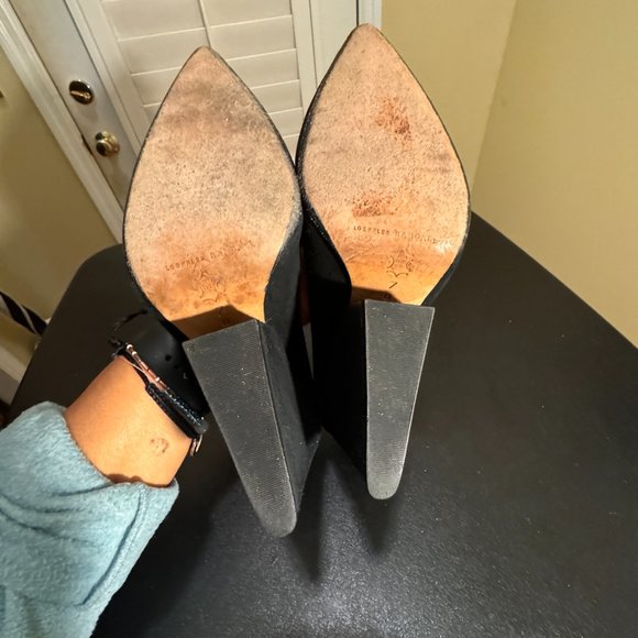 Loeffler Randall size 7 with chunky black heel wedge like silhoutte pump shoe - Picture 8 of 12
